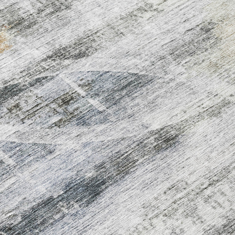 Contemporary Gray and Red Synthetic Washable Area Rug, 3' x 5'