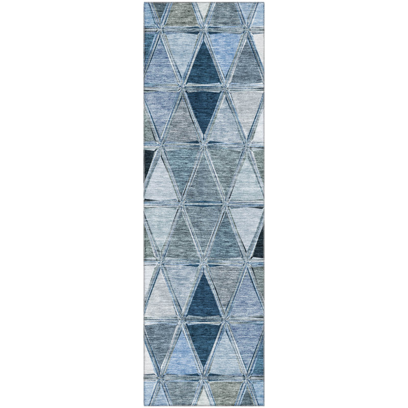Premium Machine Washable Prisco Blue Rug, Runner 2'3" x 7'6"