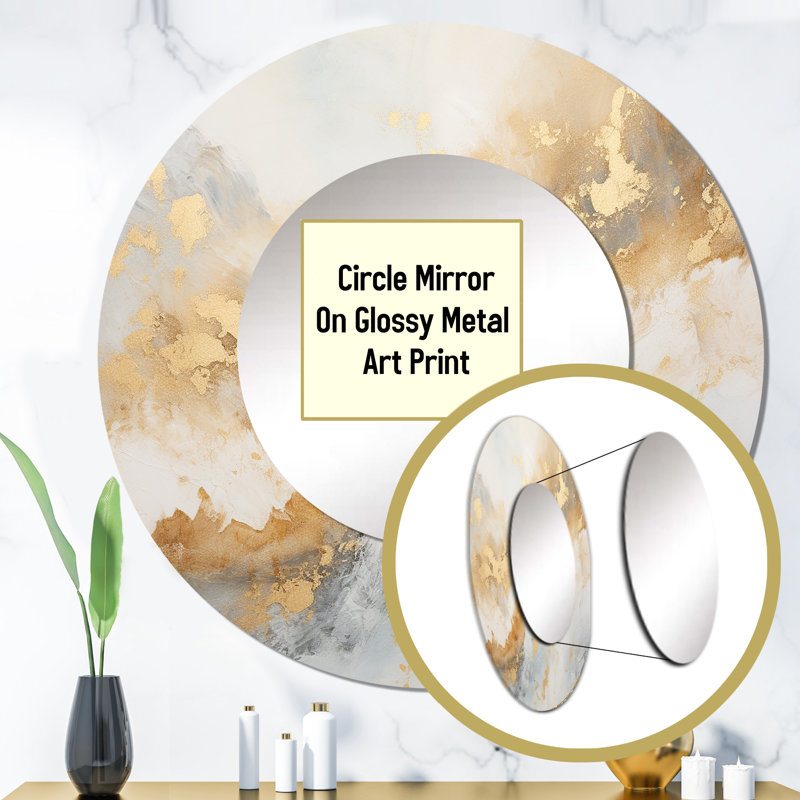 Gold And White Magic Marble Geode III - Marble Large Mirror, Gold Unique Wall Mirror Decor, Printed Metal Art, 36" x 36"