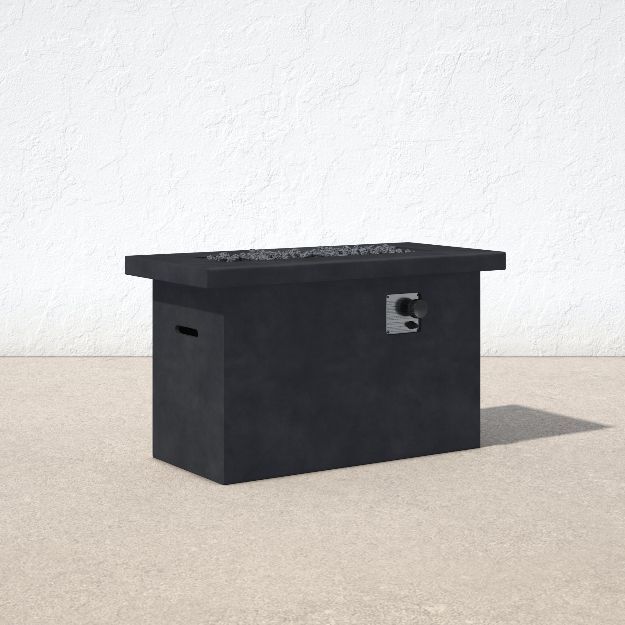 Rashid Concrete Outdoor Lipped Rectangle Fire Pit Table, 24" H x 42" W x 20" D, Charcoal
