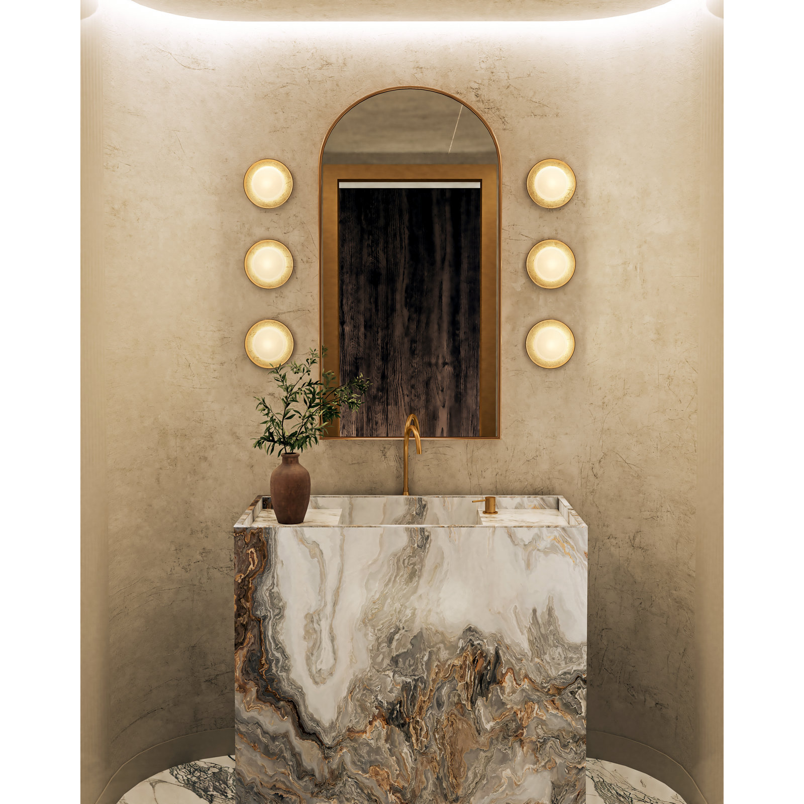 Alonso Single Alabaster Dimmable Bath Sconce, Vintage Brass