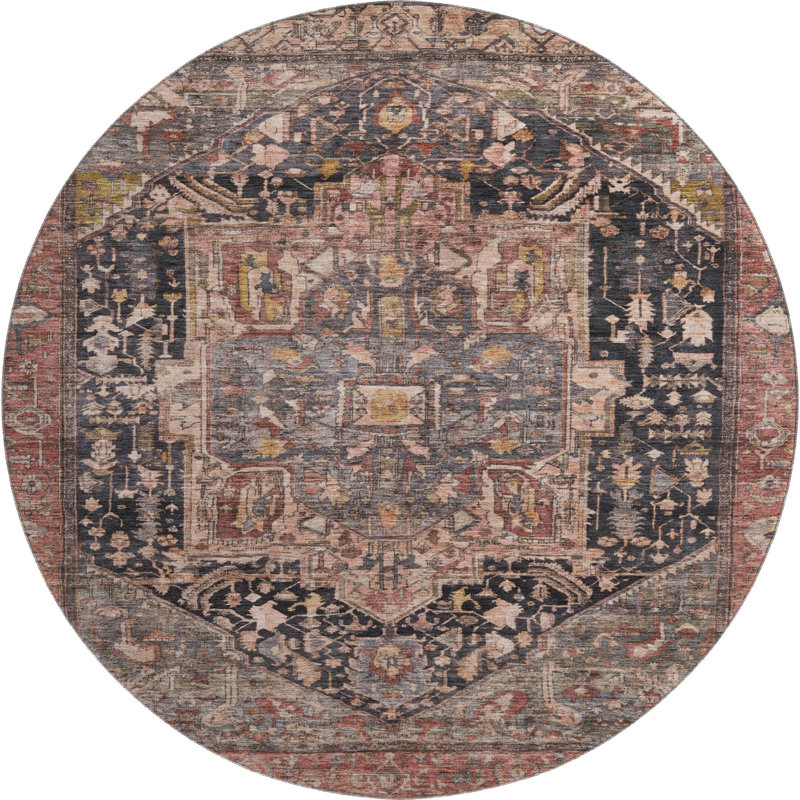 Premium Machine Washable Larock AMF1240 Medallion Rug, Round 8'