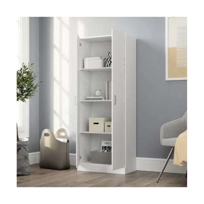 24"w Double Door Storage, White, 3 Shelves, 2 Adjustable, 25 Lbs Per Shelf, 60"h Tall Capacity,