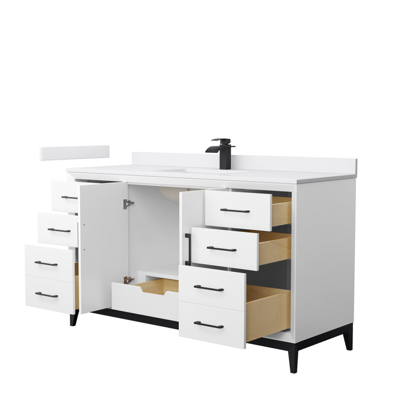 Amici 60" Single Bathroom Vanity Set, Matte Black, Cultured Marble (White), 60"