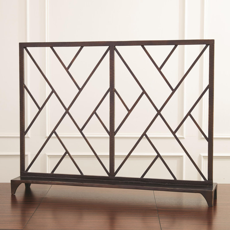 Chinoise Fret Fireplace Screen, Bronze