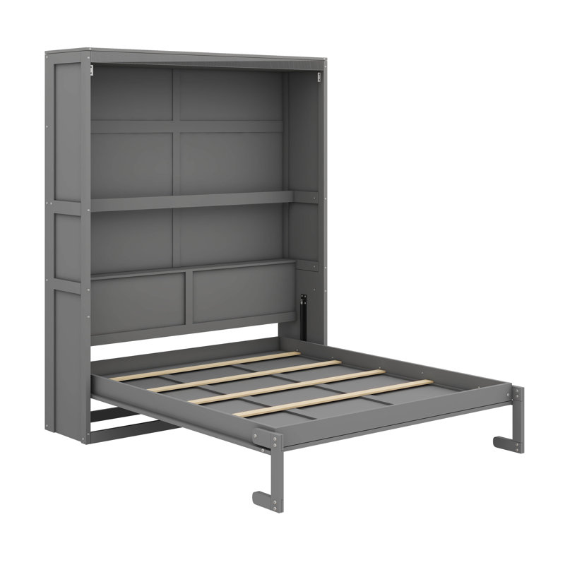 Lit escamotable fonctionnel avec tablettes intégrées, Grand lit, Gris