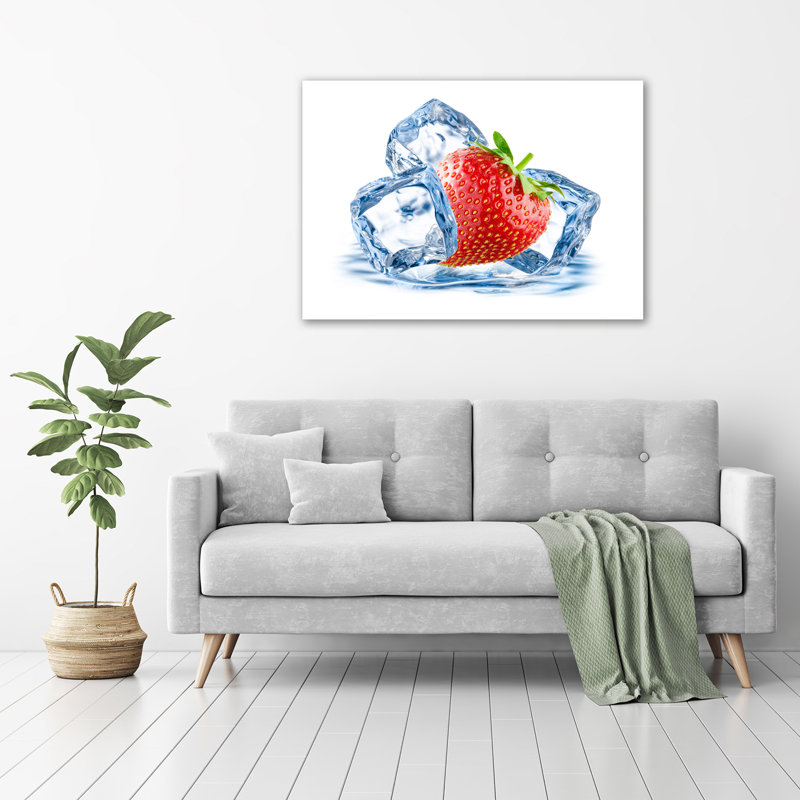 Strawberry With Ice - Unframed Art Prints on Glass