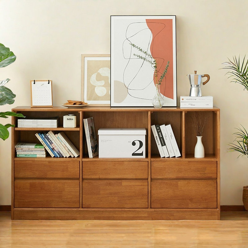 Bibliothèque moderne en bois d'hévéa, Brun, (2 tablettes) H 31,49 po x l 59,05 po x P 12,59 po