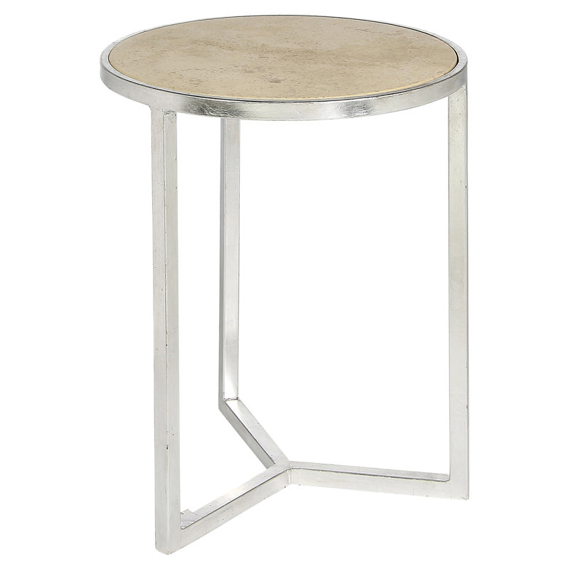 Valley Cross Legs End Table, Light Brown Top/Silver Leaf Base
