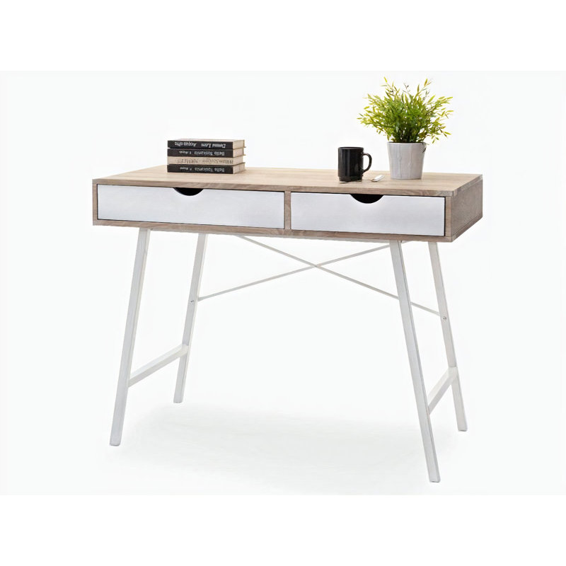 Reding Metal Base Writing Desk, White, Oak