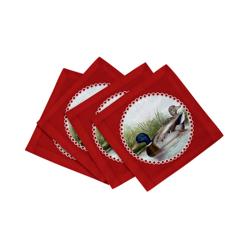 Serviettes de table en satin de coton English Duck Pond, Rouge