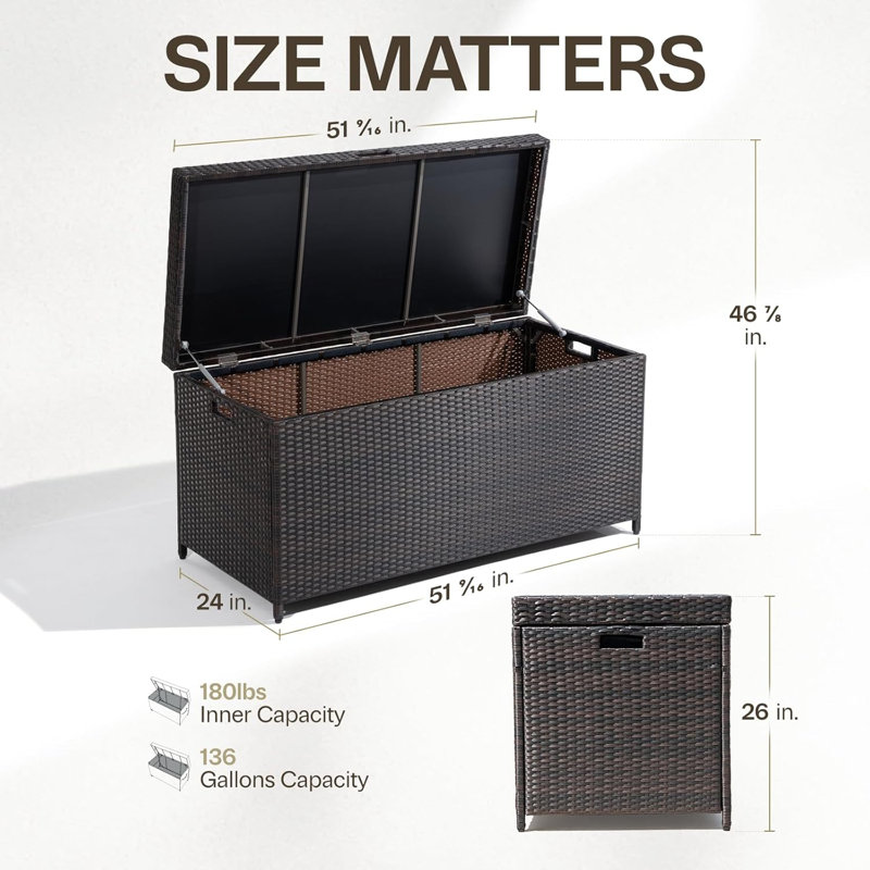 Bme 51.75'' W 136 Gallons Water Resistant Wicker Deck Box in Brown
