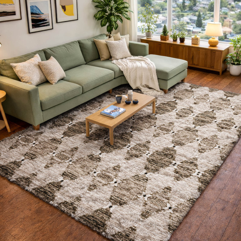 Tapis marocain de qualité supérieure à poils longs Dream Shag ADS610, Mocha, 10' x 14'