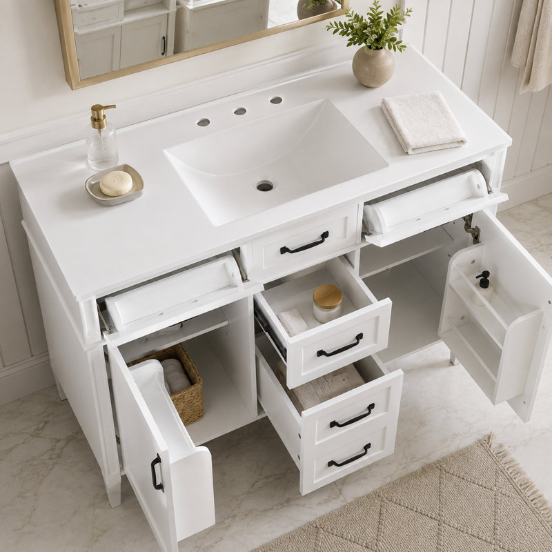 Ensemble de meuble-lavabo avec 4 tiroirs 2 portes et tablettes réglables Highworth, Blanc