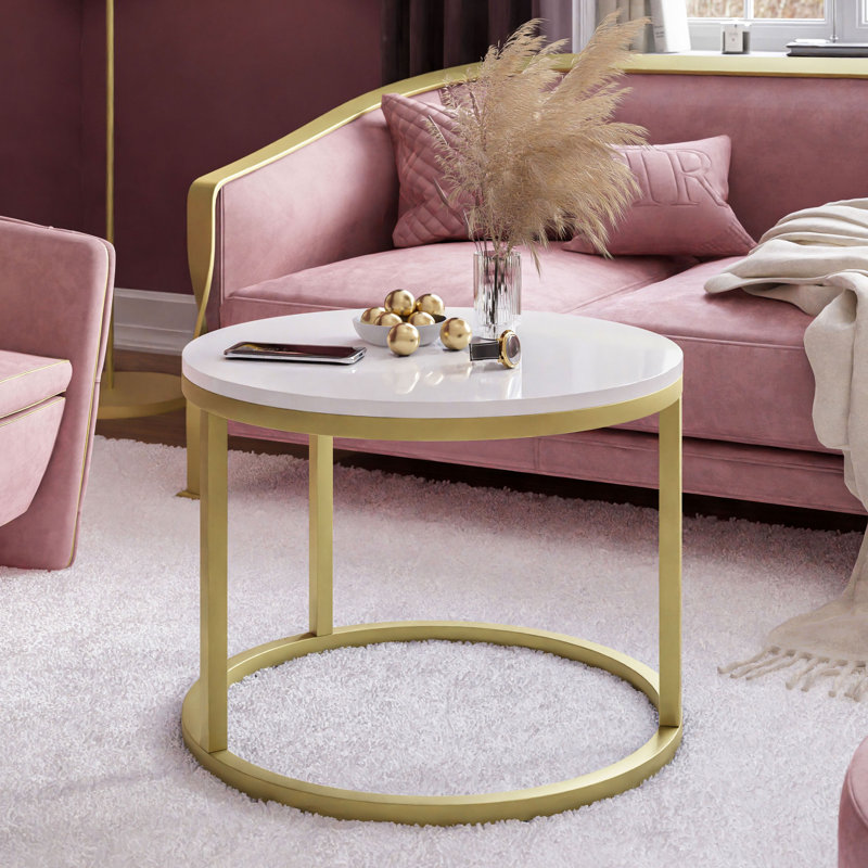 Darianna Frame Coffee Table, 39cm H x 50cm L x 60cm W, White/Gold
