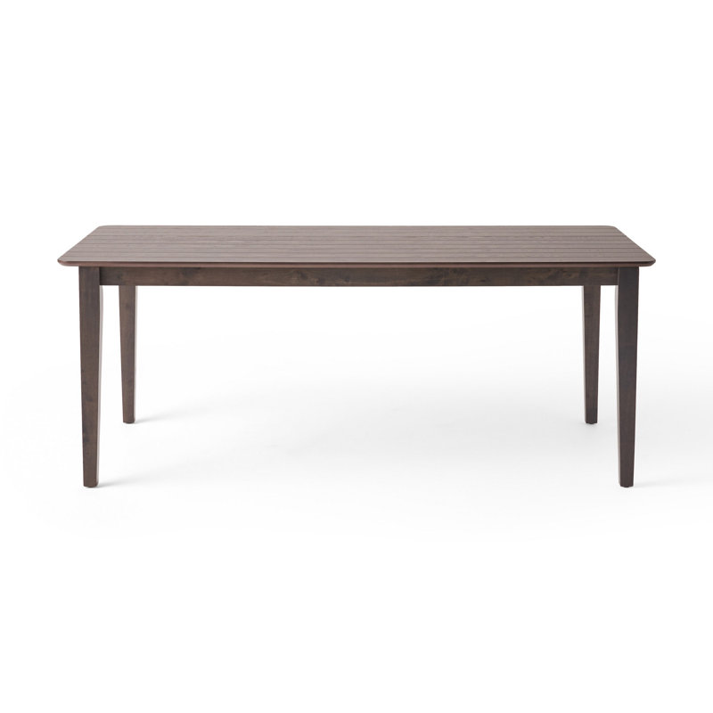 Dining Table, 76 Inch Rectangular, Curved Corners, Brown Rubberwood