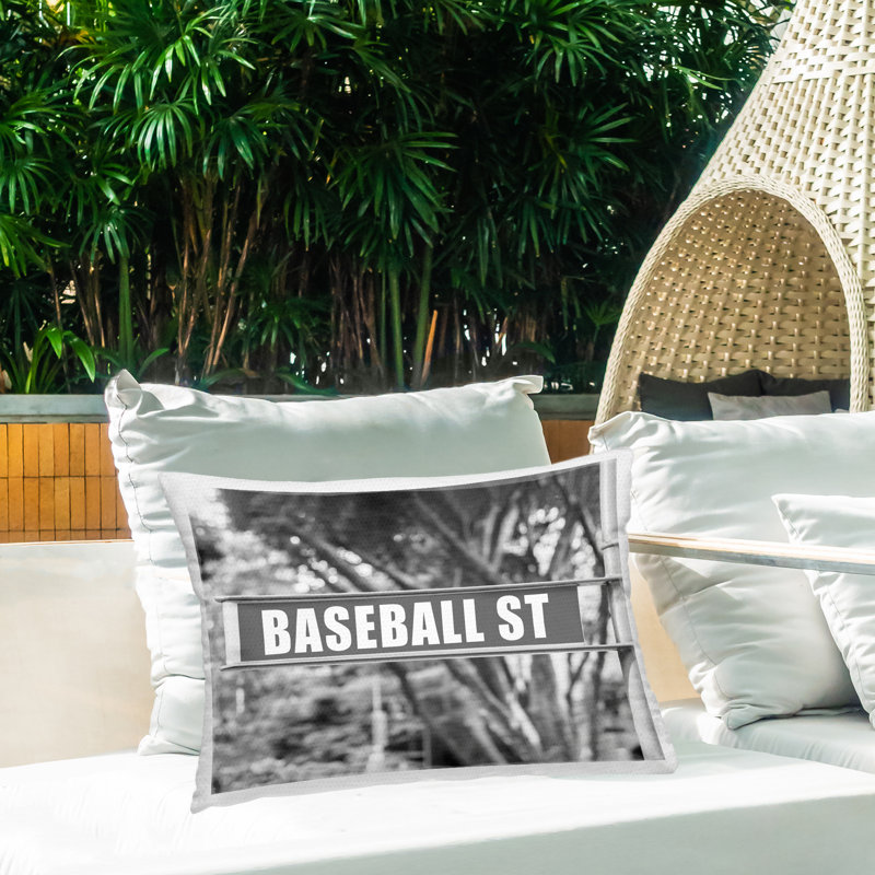 Coussin d'extérieur imprimé Baseball Street Sign par Daphne Polselli