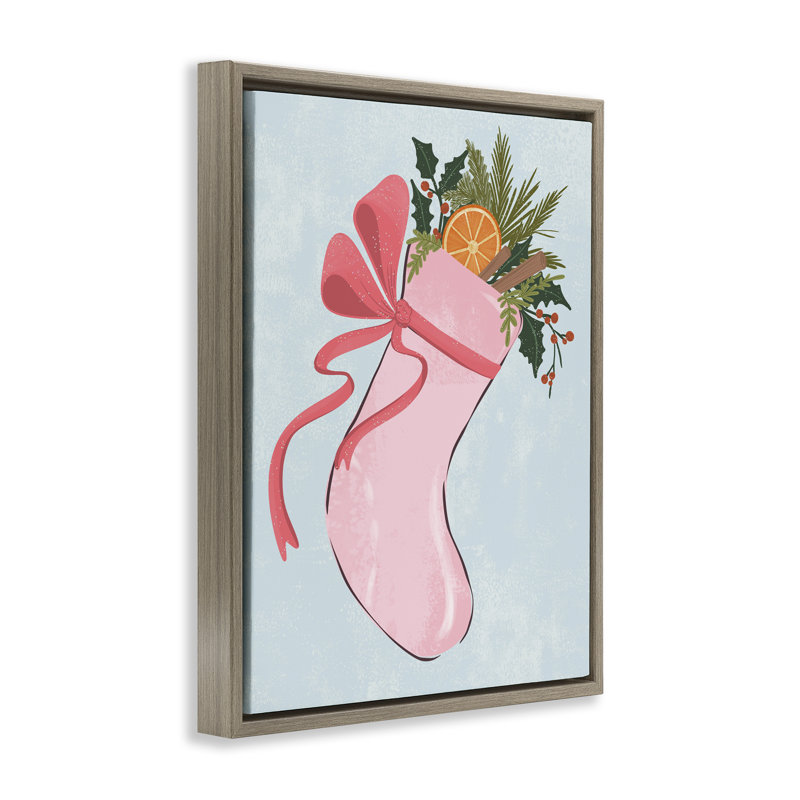 Chaussette de Noël rose, art giclée par Nikita Jariwala, H 21 po x l 17 po, Cadre flottant orme Montalcino