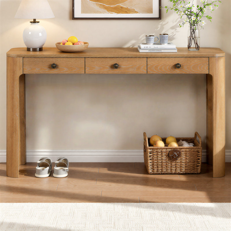 52.02" Rustic Console Table with Curved Corners for Safety, Entryway Table with Drawers, Sturdy Sofa Table for Hallway & Living Room