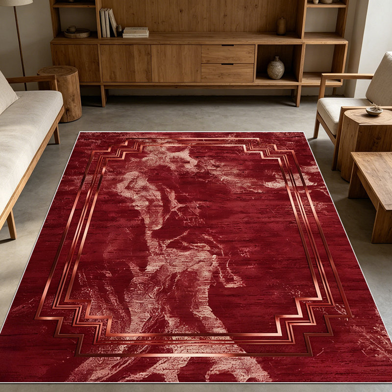 1PC Burgundy Marbled Rose Gold Geometric Frame Vintage Farmhouse Pattern area rugs for Living Room, Soft and Comfortable, Suitable for all seasons, easy-to-maintain, machine washable Indoor floor mat, Under Table Farmhouse suitable for dining table,