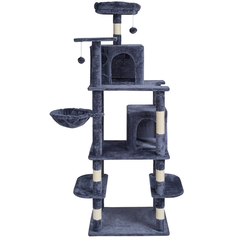 68.5'' Dark Gray Sisal Cat Tree with Condos and Hammock