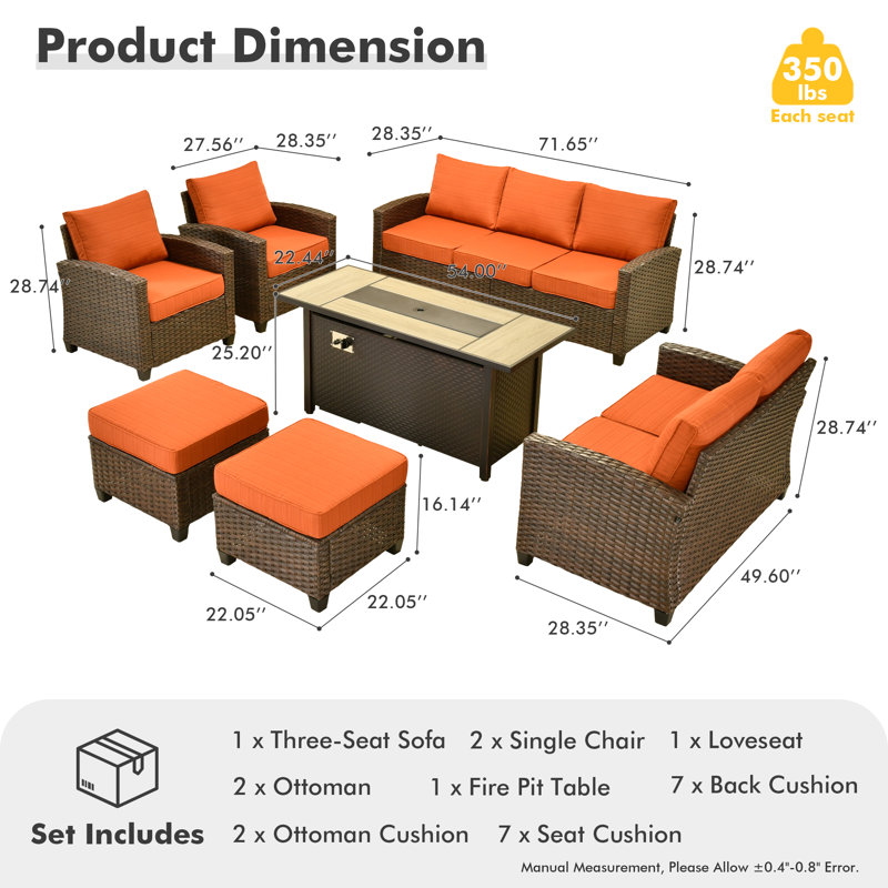 Sturgill 7-Piece Outdoor Patio Furniture Set With Stove, Orange