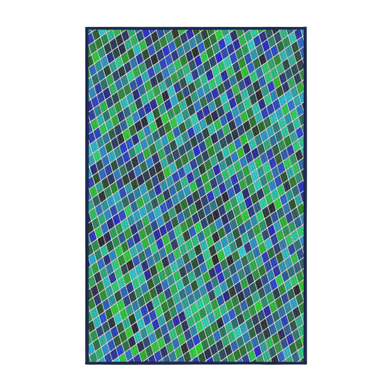 Tapis bleu/vert à motifs, Rectangle 5 pi x 7 pi