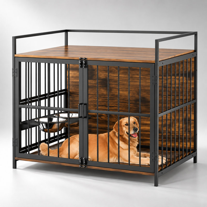 Mobilier de caisse robuste pour grands chiens avec mangeoire réglable, H 35,8 po x l 41 po x P 23,6 po
