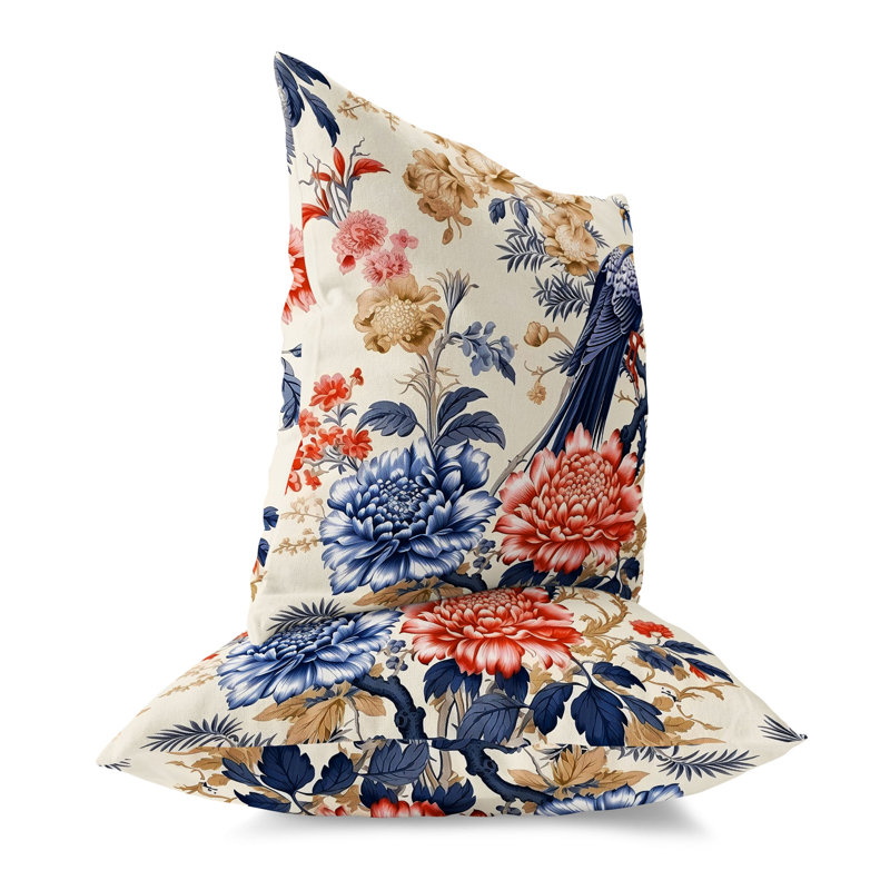 Coussin Peacock Panache, Rouge / beige / gris, H 26 po x l 26 po