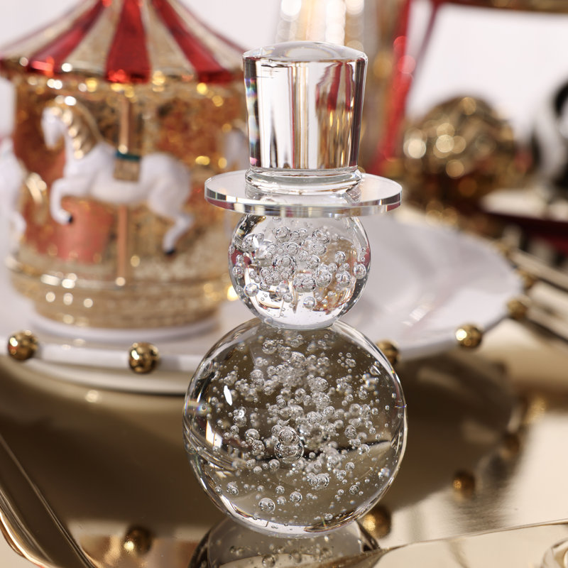 Figurines de bonhomme de neige en verre cristal glacé, lot de 2