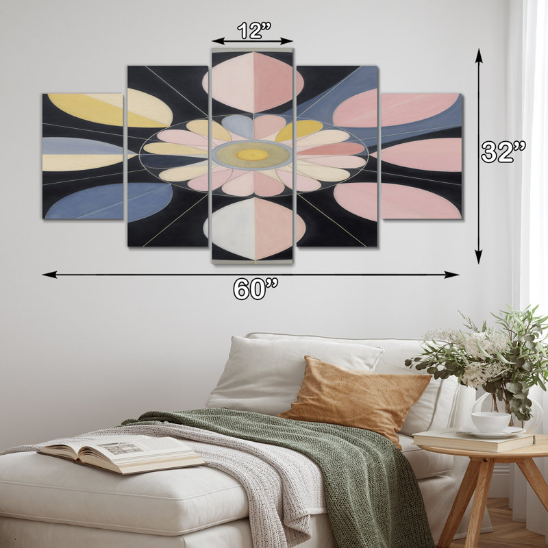 Universal Harmony Blossoming In Retro Pastel I - Décoration murale spirales abstraites - 5 panneaux