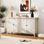 Buffet buffet avec 4 portes et tablettes réglables pour la cuisine du salon, apparence de grain de bois classique, portes d'armoire, armoire fabriquée, panneau de basculement épaissi avec plusieurs zones de rangement