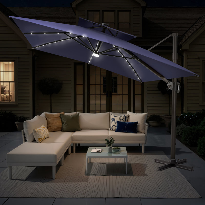 Parasol en porte-à-faux à lumière solaire 141 pi × 104 pi sans base lestée, Marine