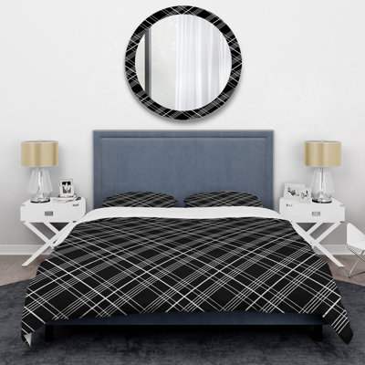 Tartan à carreaux noirs - ensemble de housse de couette abstrait - microfibre de polyester