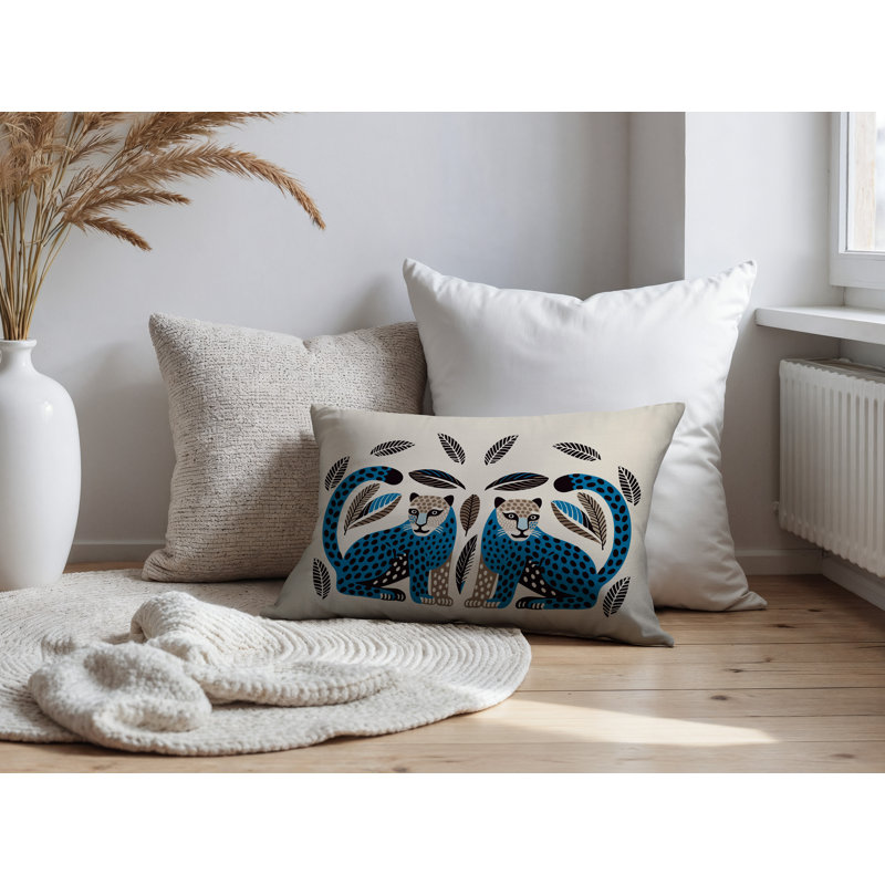 Coussin lombaire réversible Ayra Leopard, Rectangle H 14 po x l 20 po, Turquoise