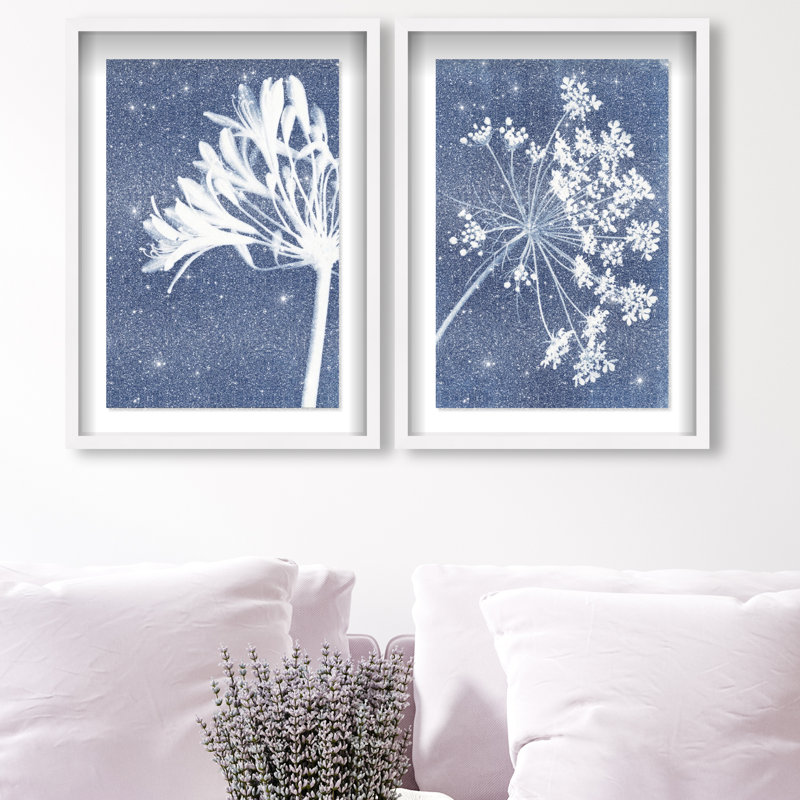 Cyan Flowers Set Set by Oliver Gal, 17.5"H x 25.5"W, White Shadowbox