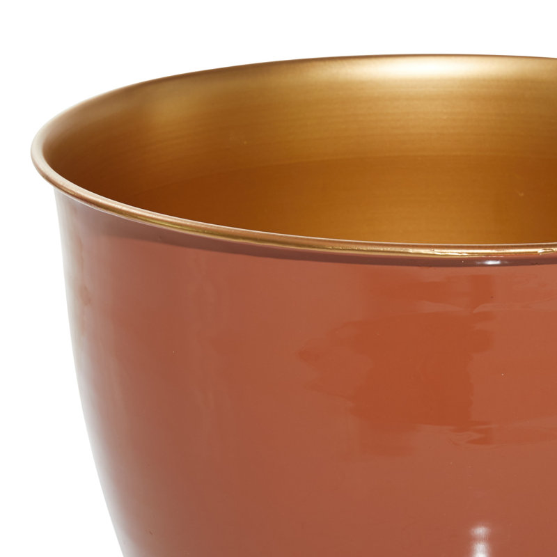 Novogratz Burnt Orange Iron Round Planters with Gold Stands, Set of 2