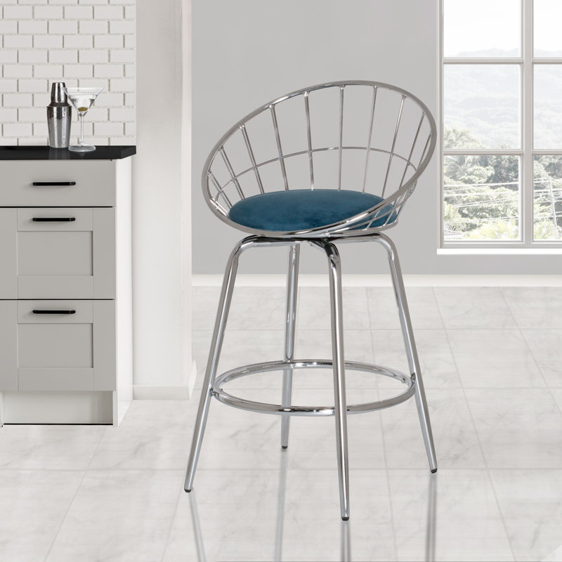 Jasia Swivel Upholstered Counter Stool, Silver