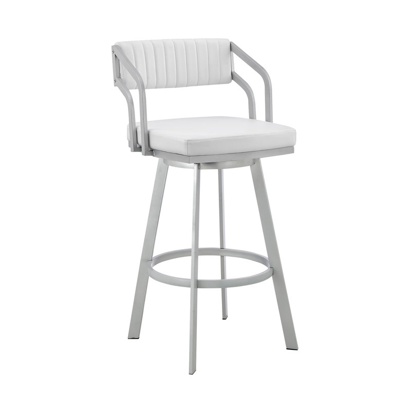 Tabouret de bar pivotant 26 po en similicuir et métal argenté 26 po