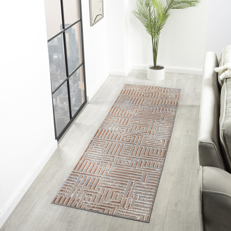 Vista Transitional Geometric Distressed Indoor Machine Washable Area Rug, Runner 2'2" x 7'