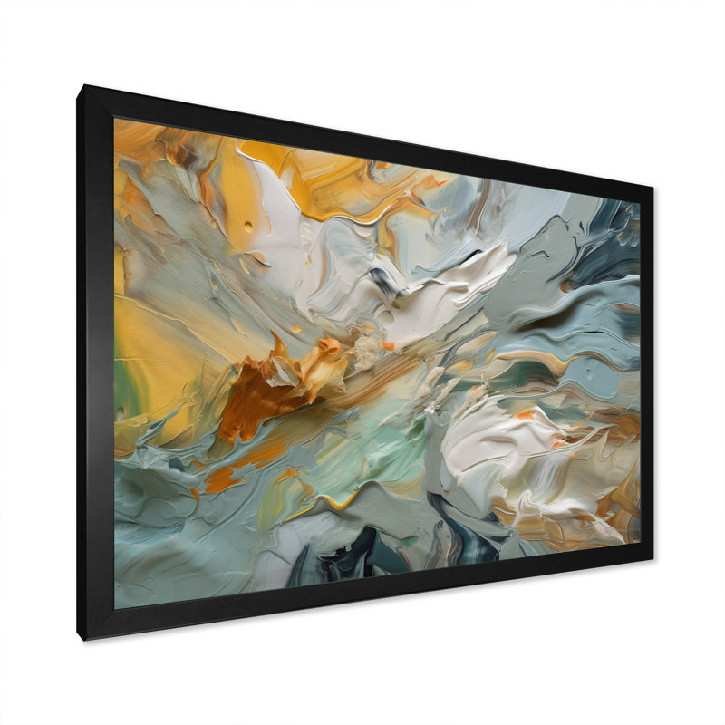 "Spring Joy" abstrait en bleu clair et or - reproduction d'art sur toile, H 30 po x l 40 po x P 1,5 po, Cadre simple noir