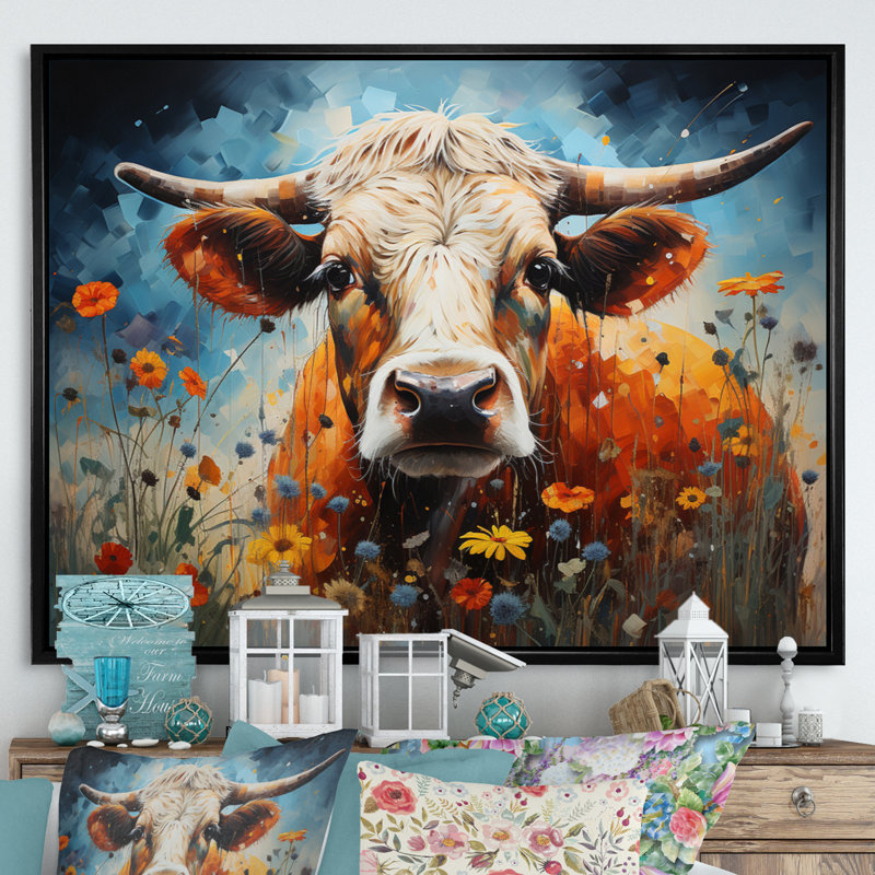 «Cow Natures Symphony I», reproduction d'art sur toile, Cadre flottant noir, H 34 po x l 44 po x P 1,5 po