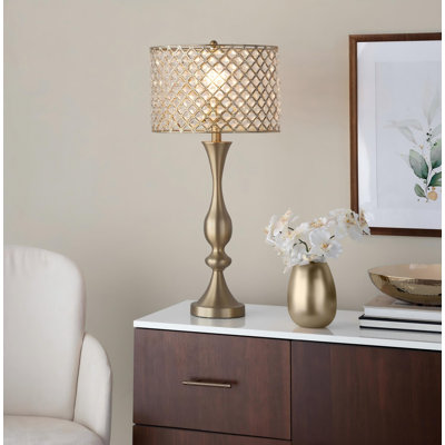 lampe de table 1 pièce topaz en métal doré cristal clair et abat-jour en métal 27 po