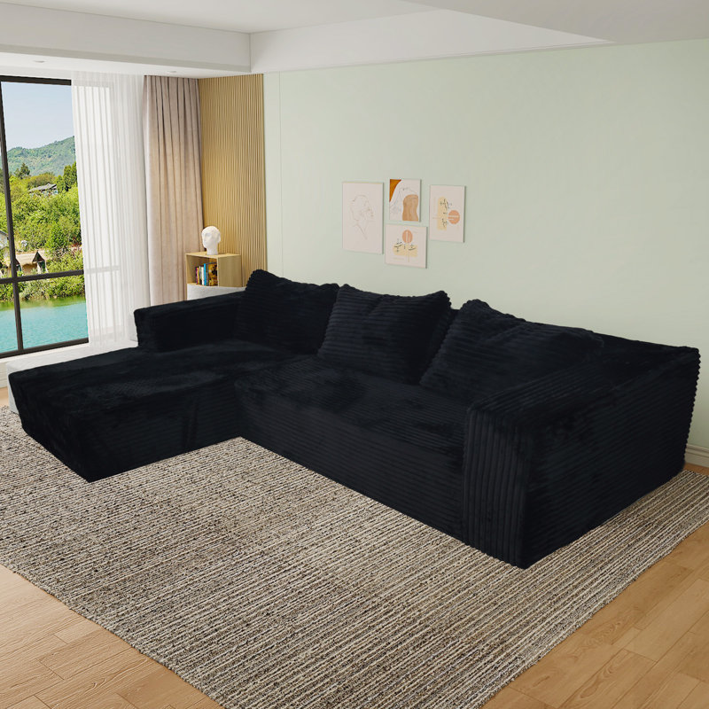 Canapé modulaire confortable en forme de L en velours côtelé moelleux, parfait pour le salon ou la chambre à coucher