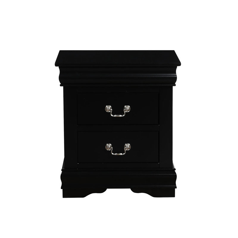 Table de chevet en bois massif noir pour la chambre à coucher - 2 tiroirs, structure en pin 2 noir, construction, rangement