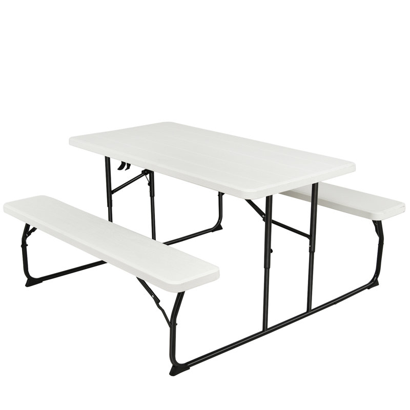 Ensemble de table de pique-nique pliable et banc de gymnastique avec cadre en acier blanc Gymax, Blanc