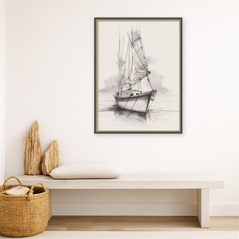 Sailboat Resting on Calm Waters by Eli Jones Framed Mounted Canvas Wall Art Print, Matinee Black Bronze