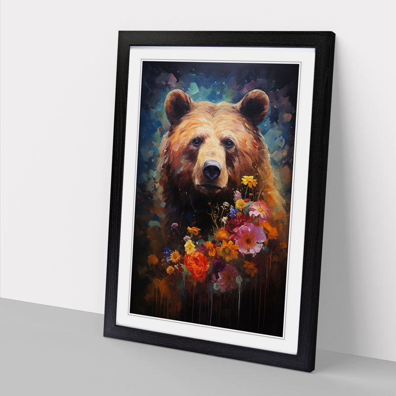 Bear Modern - Single Picture Frame Print on Wood, Black Framed, 34cm H x 25cm W x 2cm D