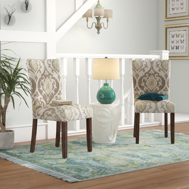 Neena Upholstered Parsons Dining Chairs, Taupe-Tan/Cocoa