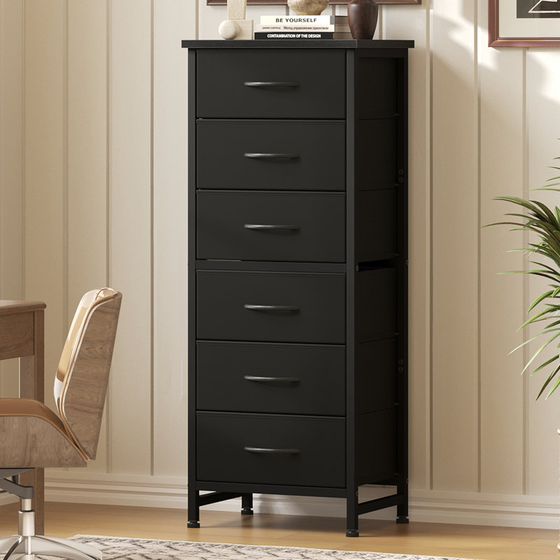 6 Drawer Dressers & Chests of Drawers, Fabric Dresser for Closet, Living Room, Night Stand with Metal Frame, Storage Tower with Fabric Bins, Wood Top